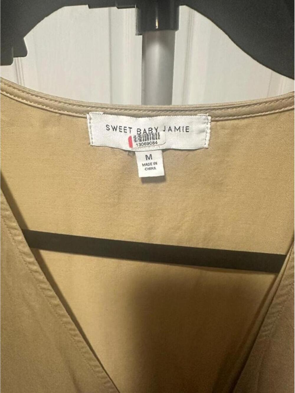 Sweet Baby Jamie Taupe Wrap Midi Dress M - Picture 4 of 4